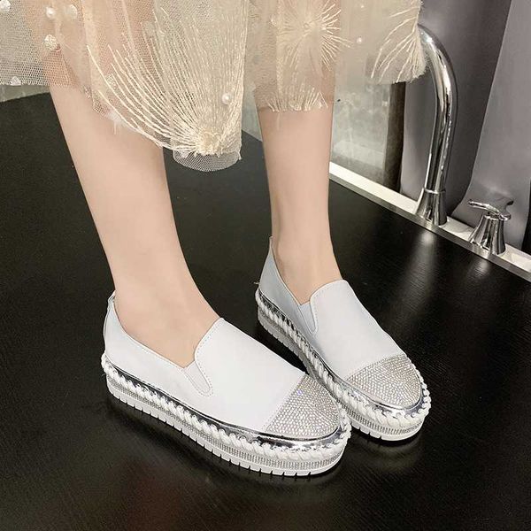 

nc shining crystal plus size 36-43 loafers women spring summer 2020 slip on platform white sneakers shoes woman casual flats, Black
