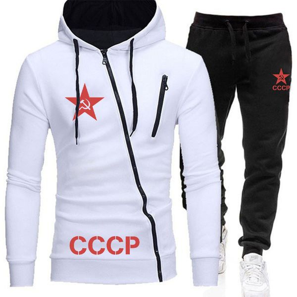 

ussr cccp two pieces sets mens hoodies+jogging pants suit men casual hip hop fashion moscow russia tshirt high quality, Black