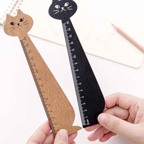 

sewing notions & tools cartoon cute crearive cat modeling solid wood ruler measuring tape stationery accessories craft kids, Black