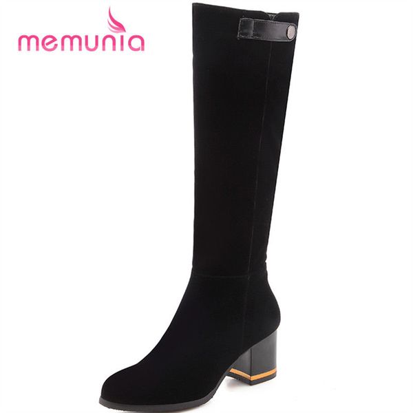 

memunia new arrive 2020 autumn winter knee high boots simple round toe high heel women boots square heel knight size 32-46, Black