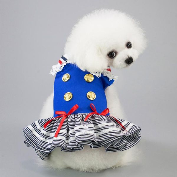 

dog apparel cat puppy halloween navy striped sailor costume lace patchwork sleeveless dress christmas outfit pet birthday party dresses