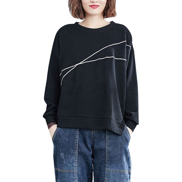 

blouse women autumn new embroidered slimming korean-style plus size loose striped cotton long-sleeve casual women top, White