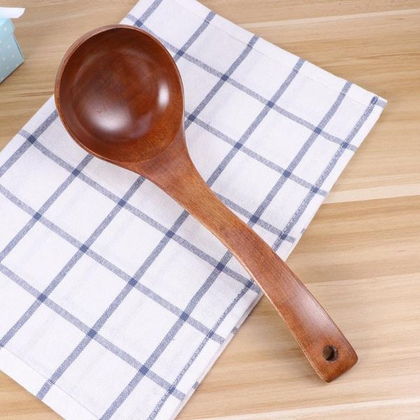 

1pc household vintage practical japanese style wooden long handle soup ladle cooking spoons kitchen utensils