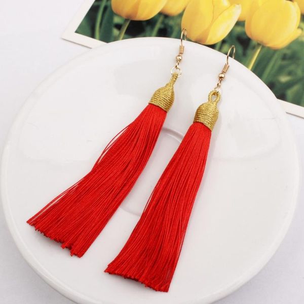 

dangle & chandelier vintage long tassel earrings for women boho drop fringe silk fabric velvet gold line bohemian earring jewelry, Silver