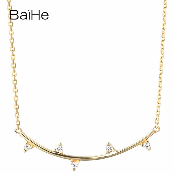 

baihe solid 18k yellow gold h/si 0.09ct natural diamonds women jewelry engagement gift trendy exquisite diamond smile necklaces, Silver