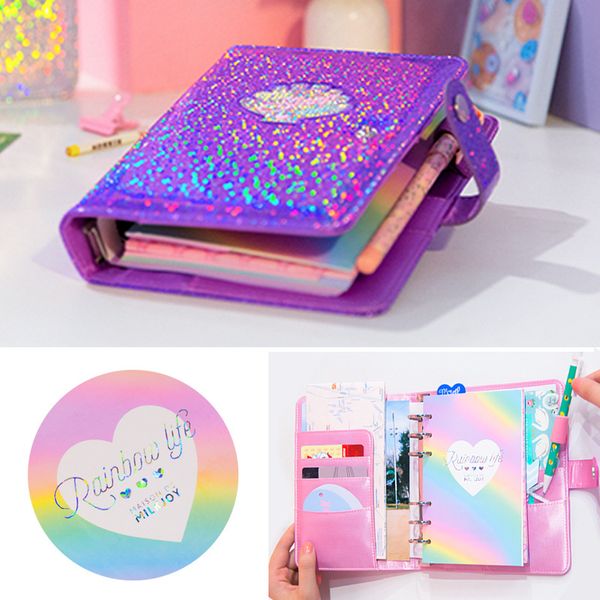 

kawaii a6 notebook and journal laser agendas 2020 binder planner organizer diary weekly spiral travel loose-leaf note hand books, Purple;pink