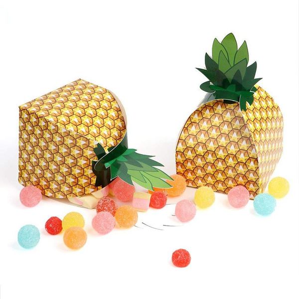 

24pcs pineapple favor boxes 3d large pineapple gift boxes tropical hawaiian luau bbq summer beach pool fruit party decorations