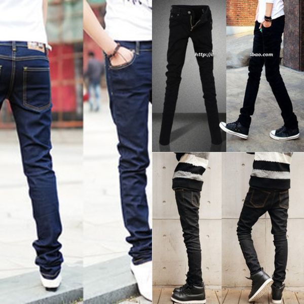 

spring and autumn high school new style blue denim leggings solid color black pencil pants men's and jeans leggings jeans long giewj