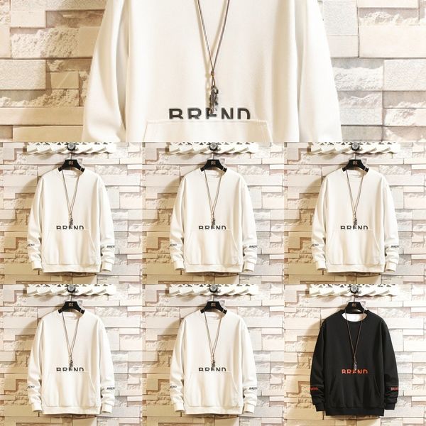 

men's long-sleeved spring 2020 trendy new korean style t-shirt loose autumn clothes base autumn sweater t-shirt sweatershirt sweater 9a, Black