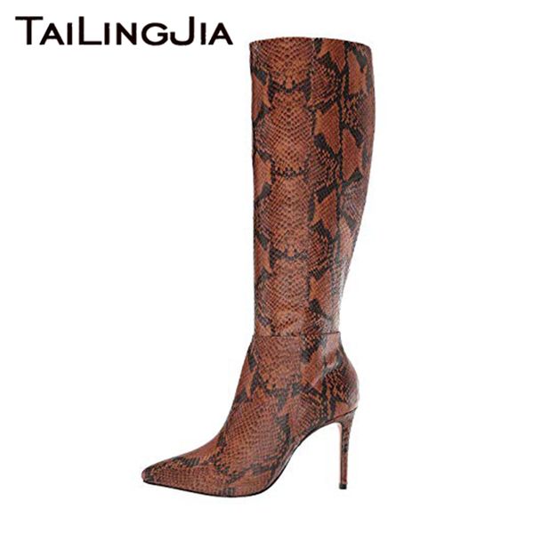 

women knee high boots snake stiletto heels long boot fashion thin high heels ladies large size popular new arrival zipper shoes, Black