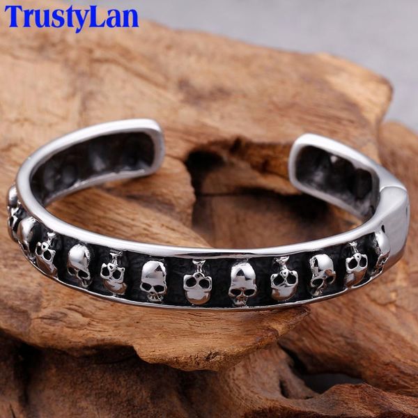 

bangle hippie hipster stainless steel jewelry for men punk rock mens skull open bracelets bangles 2021 cuff man bracelet male trustylan, Black