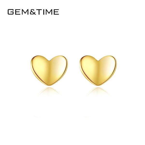 

stud gem&time 100% 925 sterling silver petite plain hearts earrings for women cute small fine jewelry brincos se-401, Golden;silver