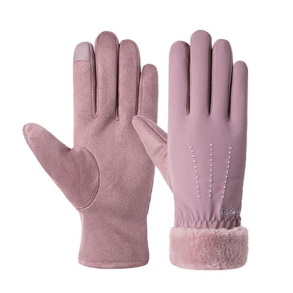 

five fingers gloves missky women lady touchscreen thickened and fluffy fingered hands warm keeper in cold weather, Blue;gray