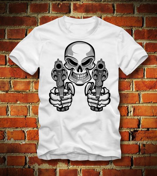 

2019 new summer tee shirt funny t shirt skull aim revolvers shoot kill waffen amok tot death rampage custom t-shirt