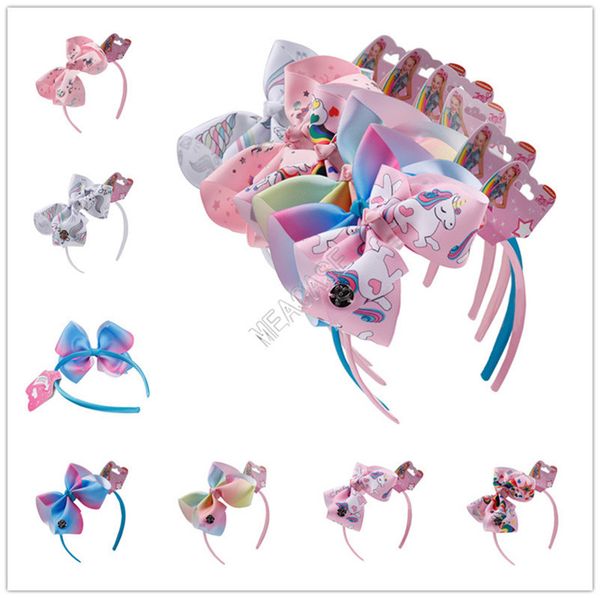 

6 inch designers headband jojo siwa unicorm hair band bow hoops barrettes kids hairpin cartoon hair clip ribbon halloween accessories d9702, Slivery;white