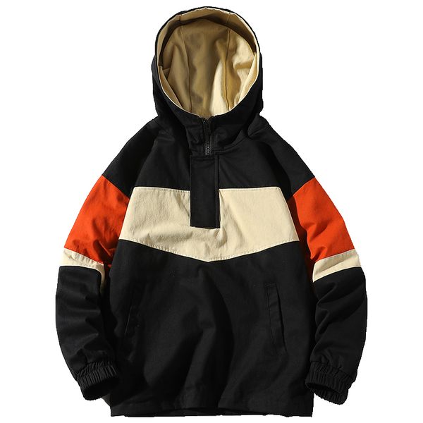 

men's jackets man pullover jacket patchwork sweatshirt for men autumn hip hop japanese hoodies streetwear loose casual hooded, Black;brown