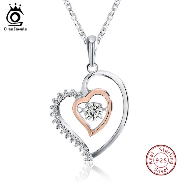 

orsa jewels genuine 925 silver double heart pendant necklace with 0.3 ct crystal rhodium mixed rose gold color necklaces sn15 mx200810