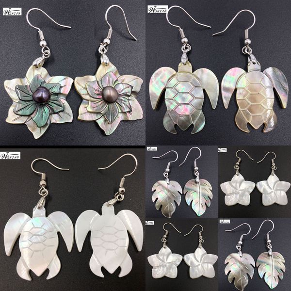 

fashion jewelry mother of pearl shell turtle flower leaf women bead dangle earrings pair wb693, Silver