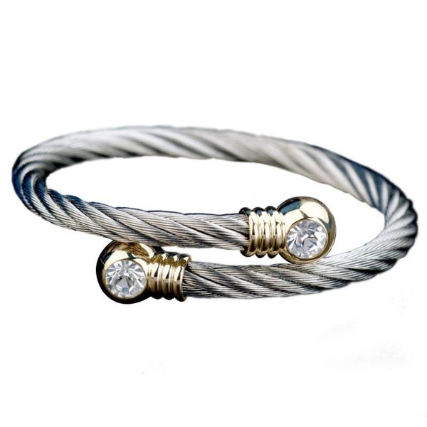 

chran fashion stainless steel bracelet for women charm open end twisted cable wire crystal bracelet bangle jewelry, Black