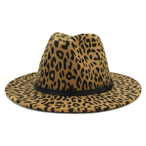 Heißer Verkauf Nachahmung Wollfilz Jazz Fedora Hut für Männer Frauen Leopord Print Damen Breiter Krempe Panama Trilby Hut Party kleider Kappe