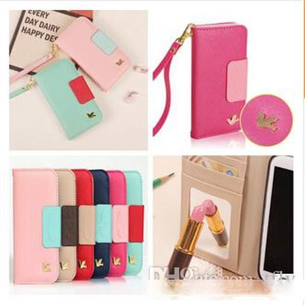 

fashion practical little bird pu leather cell phone case covers with card slots for iphone 4 4s 5 5s 5c 6 plus samsung galaxy s4 s5 note2 3