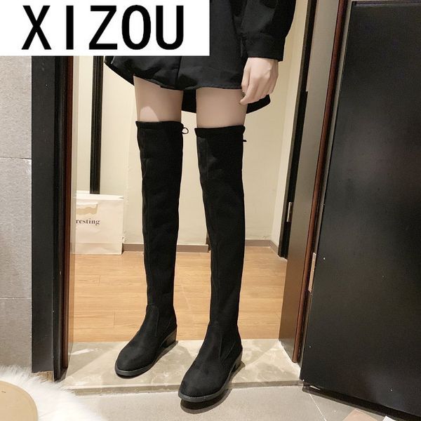 

women's high boot winter fashion stretch fabric thigh high boots for women autumn shoes warm winter boots female long boot, Black