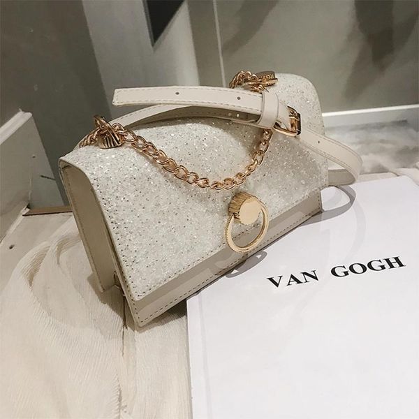 

fashion pu leather women's handbags sequins flap crossbody bags small chain shoulder messenger bag design casual bags for female
