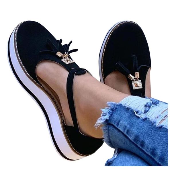 

spring summer shoes women heel platform outdoor leisure buckle slippers beach sandals ladies biling sandals #yl5, Black