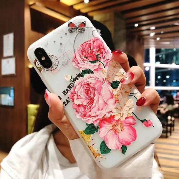 

phone case for iphone xr xs max 8 7 plus 3d relief flower cases for iphone 6 6s plus matte floral silicone tpu back cover