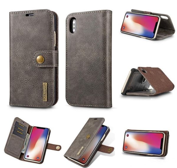 

for iphone x/8 7/plus/6 6s/5 se/galaxy s9/note 8/s8 2in1 leather wallet magnetic removable detachable hard case flip cover slot