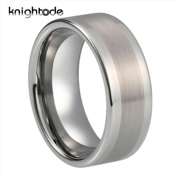 

8mm tungsten carbide ring wedding band for men women engagement rings flat surface center brush high polished never rust, Golden;silver