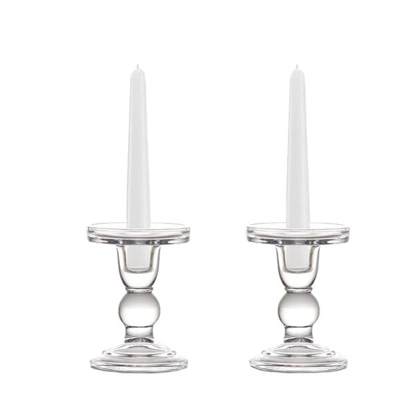 

candle holders clear glass pillar holder, dual use taper stand for or candlesticks (2 pack) (4.5inch)