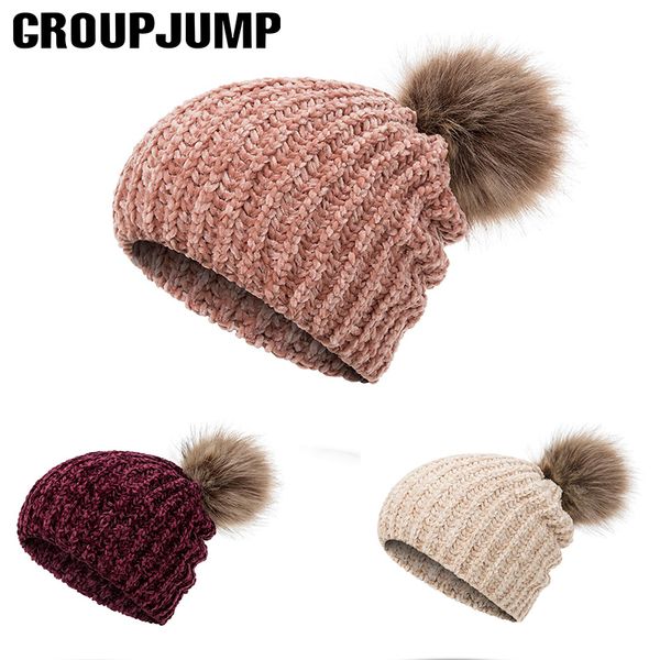

2020 skullies beanies for women chenille pom pom knitted women's hat winter hat soft cap girl beanies thick skullies female cap, Blue;gray