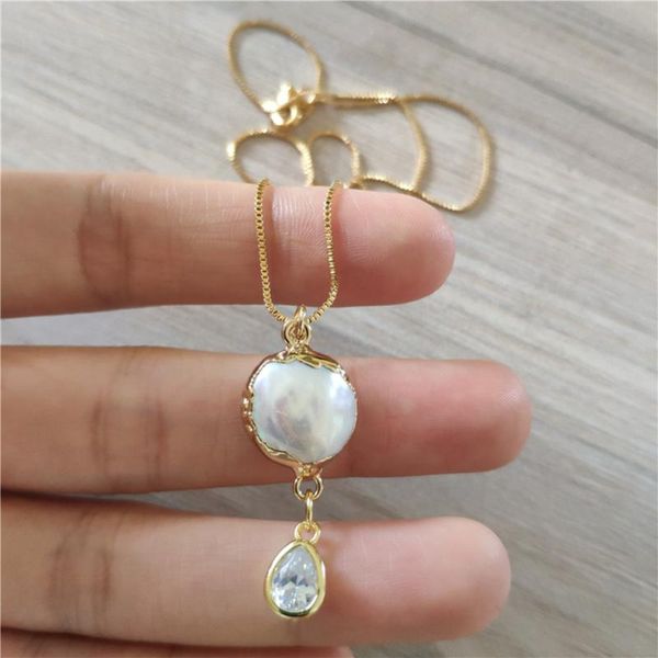 

пресноводного жемчуг крошечных капель воды кристалл очарование кулона колье тонкой связь ожерелье угольщик для женщин свадебного подарка на, Silver