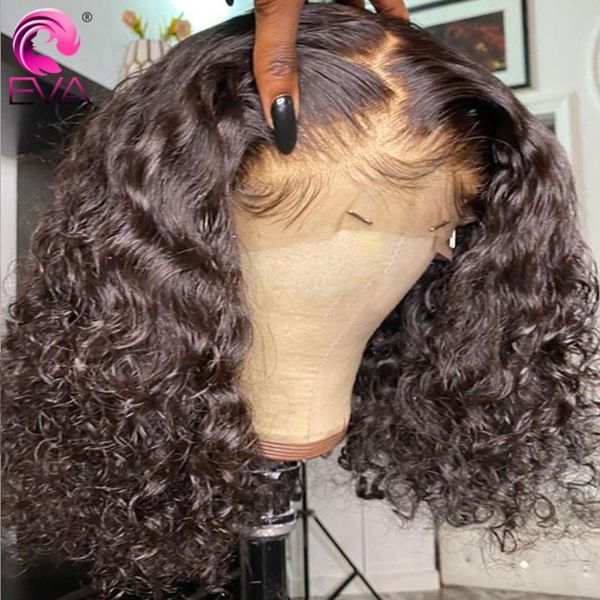 

lace wigs eva hair front wig brazilian gluless human pre plucked remy water wave frontal for women, Black;brown