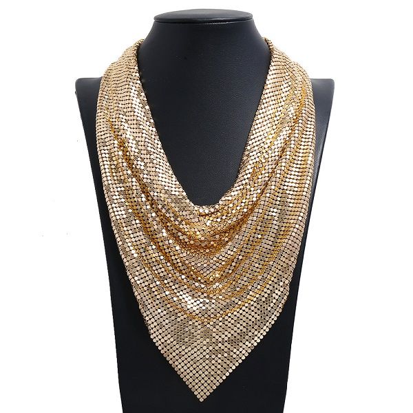 Neue Ins Modedesigner glitzernde Metallpailletten Schals Kragen Halskette Kleidungsaccessoires für Frauen Mädchen Gold Silber Schwarz