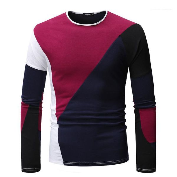 

slim male clothing mens 2020 luxury designer tshirt long sleeve crew neck panelled tees fashion, White;black