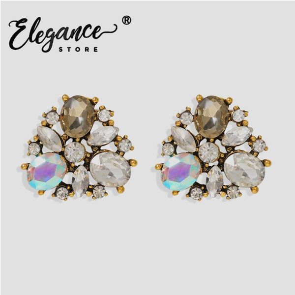 

elegance trendy crystal stud earrings for women 2020 bling geometric brincos fashion jewery wedding party gift sister wholesale, Golden;silver