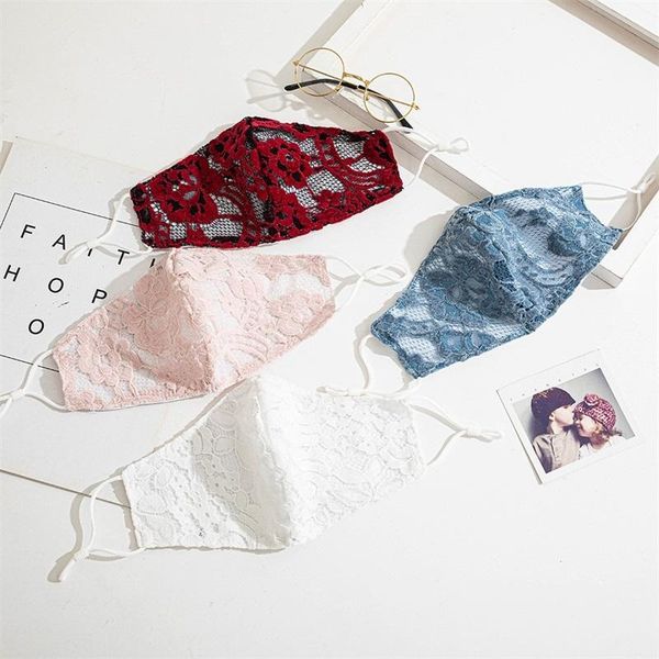 

lace gauze flower dust face masks fashion reusable mascarilla hollowing smoke protection mascherine ladies kids cycling 3 7ws c2