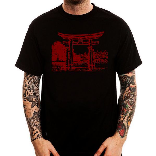 

новая мужская футболка custom напечатана персонализированная футболка blood япония храм самураи история black urban тенниска