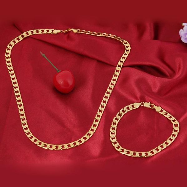 

24k gold color new trendy golden link chain necklace bracelet, Silver