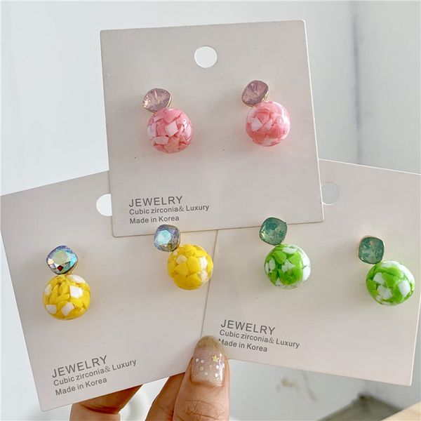 

fashion contracted and pure and fresh temperament candy ball stud earrings joker girl han edition earrings women push-back metal, Golden;silver