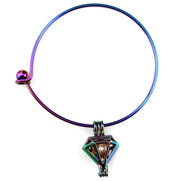 

bangle b-c486 rainbow geometry beads cage locket wrist girl women expandable wire steel bracelet, Black
