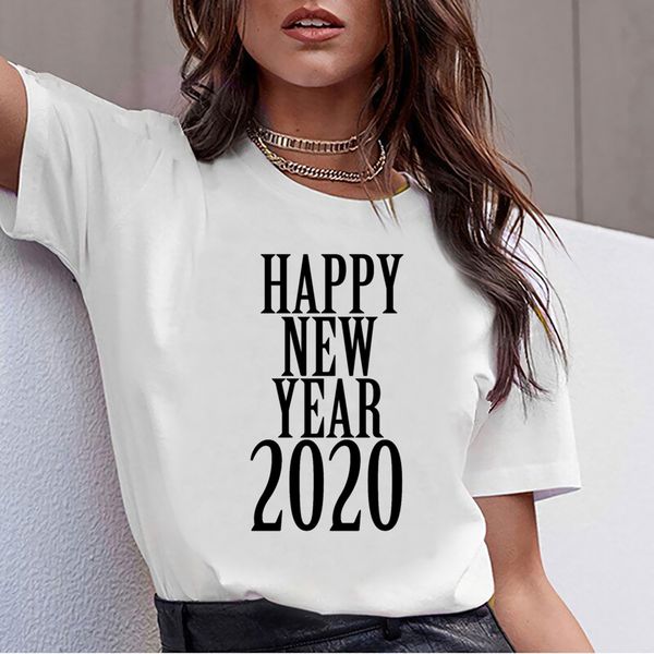 

t shirt women happy new year 2020 casual black custom female tshirt