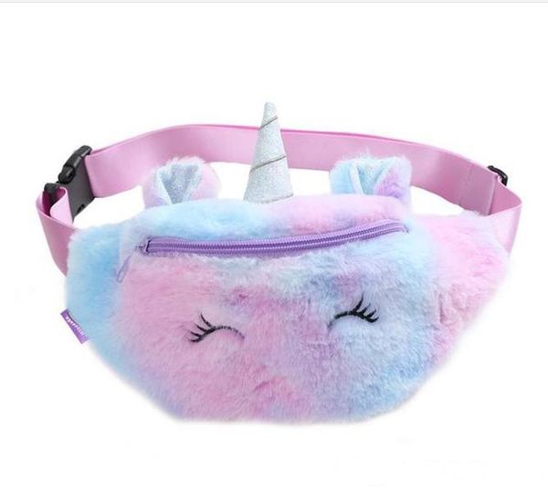 

new unicorn plush waist bag cute cartoon kids fanny pack girls belt bag fashion travel phone pouch chest bag storage bags
