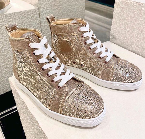 

[original box] luxury high men's red bottom sneaker luxury party wedding shoes rhinestone strass low-up casual shoes, Black