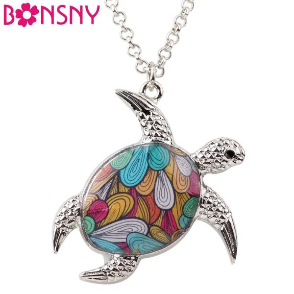 

statement chain enamel tortoise turtle necklaces pendant chain collar ocean collection 2020 new fashion jewelry for women, Silver