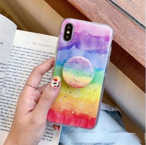

glitter rainbow phone case for iphone xr xs max x 11 11pro 6 6s 7 8 plus candy color stand holder tpu full body protective cover