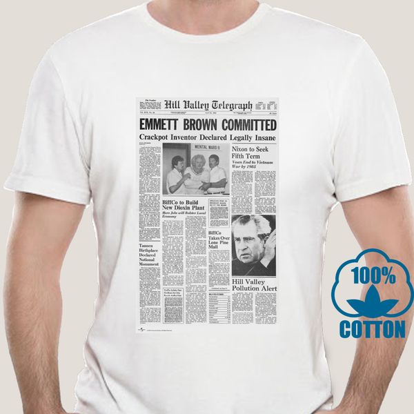 

0099a mens back to the future doc emmett newspaper t shirt retro flux capacitor marty sleeves cotton t shirt fashion