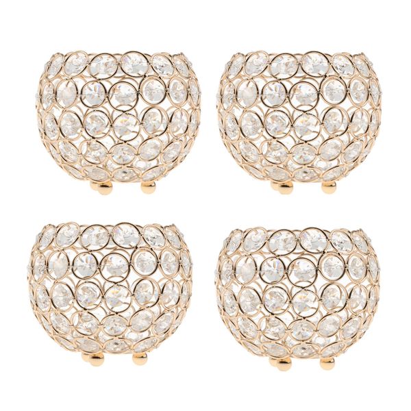 

4pcs 10cm crystal beads candle holder banquet party table centerpieces golden